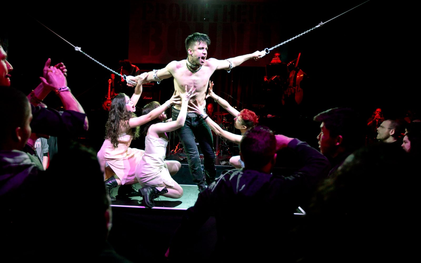 Celina Carvajal, Ashley Flanagan, Gavin Creel, and Jo Lampert in Prometheus Bound.